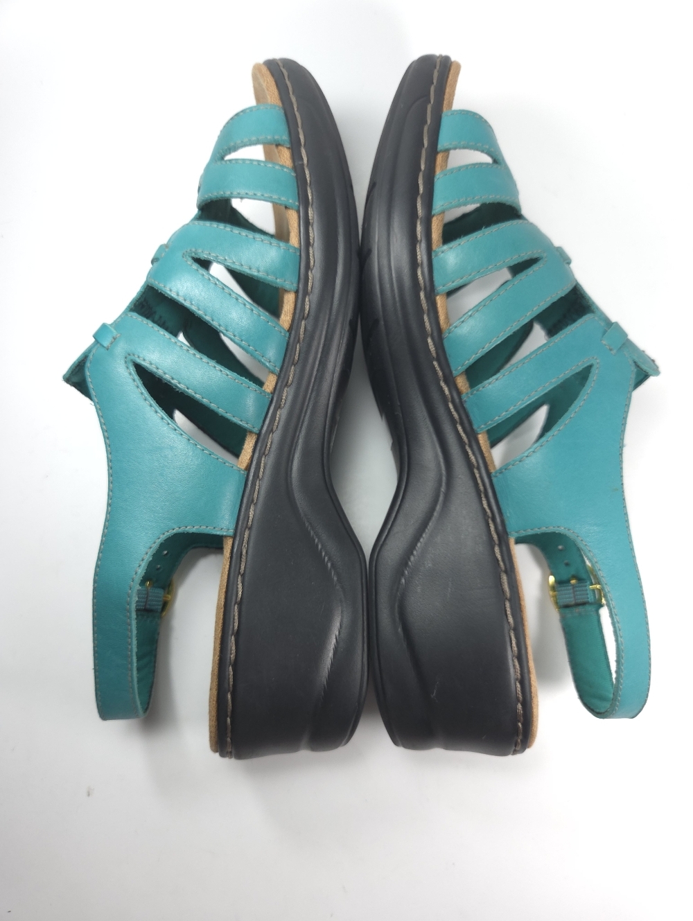 Clarks Lexi Marigold Teal Leather Strappy Wedge Sandals W 11 - Picture 7 of 14
